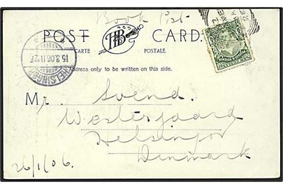 ½d single på brevkort stemplet Thames NZ d. 29.1.1906 til Helsingør, Danmark.