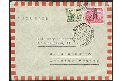 1,15 ptas på luftpostbrev fra Las Palmas d. 6.10.1951 til København, Danmark.