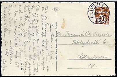 10 øre Bølgelinie på brevkort annulleret brotype Vd Vejle P. & T. d. 9.8.1931 til København.