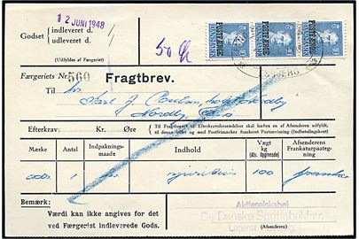 40 øre Chr. X Postfærge mærke i 3-stribe på fragtbrev fra Esbjerg d. 12.6.1948 til Nordby, Fanø.