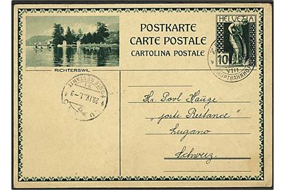 10 c. ill. helsagsbrevkort (Richterswil) fra Zürich d. 28.4.1931 til Poste Restante i Lugano.