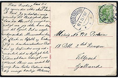 5 øre Chr. X på brevkort annulleret med stjernestempel VESTERØ HAVN og sidestemplet Frederikshavn d. 12.1.1916 til soldat ved 18. Batl. 2. komp. Feltpost Sjælland.