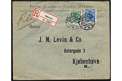 5 øre og 20 øre Chr. X på anbefalet brev fra Odense d. 31.10.1914 til København.
