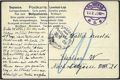 Ufrankeret brevkort fra Wien d. 10.5.1909 til Berlin, Tyskland. Udtakseret i 10 pfg. tysk porto.