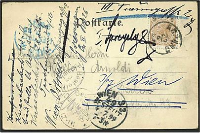2 kr. Franz Joseph på brevkort fra Aspang d. 29.6.1899 til Berlin, Tyskland. Eftersendt flere gange.