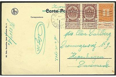 1 c. og 2 c. (par) Ciffer på brevkort sendt som tryksag fra Bruxelles d. 4.11.1913 til København, Danmark.