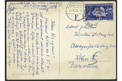 35/12 Bani Provisorium single på brevkort fra Bucuresti d. 6.8.1953 til København, Danmark.