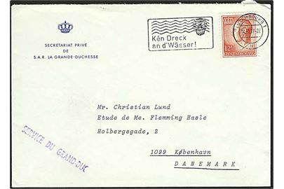 12 f. på fortrykt kuvert fra Secretariat prive de S.A.R. la Grande-Duchesse stemplet Luxembourg d. 14.3.1977 til København, Danmark. Liniestempel: Service du Grand-Duc.