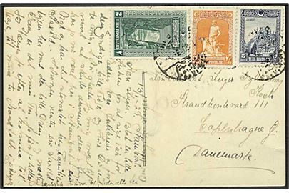 Blandingsfrankeret brevkort fra Istanbul d. 13.1.1929 til København, Danmark.
