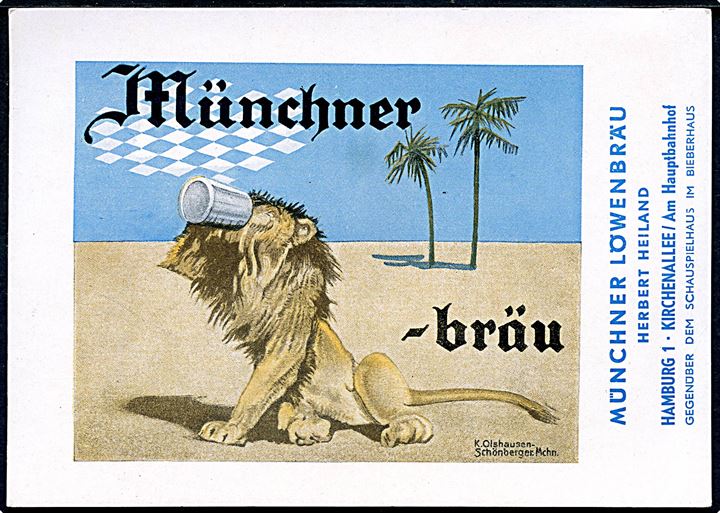 München. Reklamekort for Münchner Löwenbräu. U/no.
