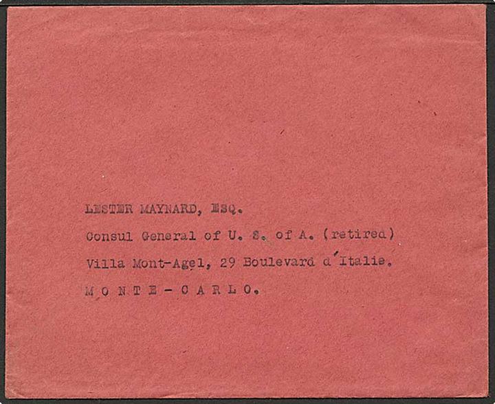 Introduktionsbrev med stempel Consulat General de Monaco * á Copenhague * dateret København d. 20.6.1947 til amerianske konsul i Monte Carlo.