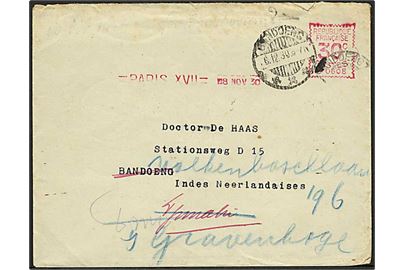 30 c. franko frankeret brev fra Paris d. 8.11.1930 til Bandoeng, Hollandsk Ostindien - eftersendt til Tjimahi og s/Gravenhage, Holland.