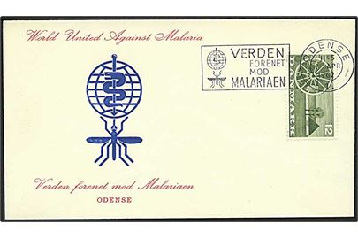 12 øre Landbrug på uadresseret kuvert annulleret med TMS Verden forenet mod Malaria/Odense 1. d. 7.4.1962.