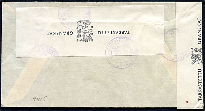 1,75 mk. Ryti single på luftpostbrev fra Drumsö d. 22.6.1942 til Helsingborg, Sverige. Åbnet af finsk censur.
