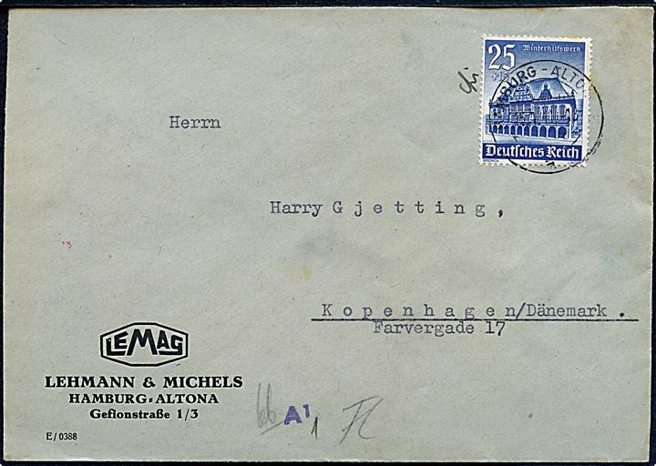 25+15 pfg. Winterhilfswerk single på brev fra Hamburg d. 15.1.1941 til København, Danmark. Åbnet af tysk censur i Hamburg. 