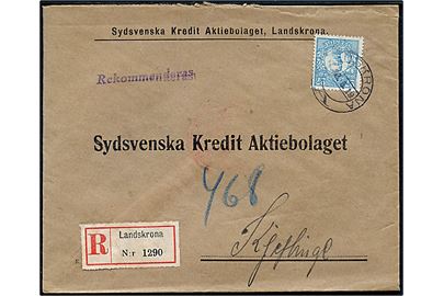 27 öre Gustaf single på anbefalet brev fra Landskrona d. 20.5.1919 til Kjeflinge.