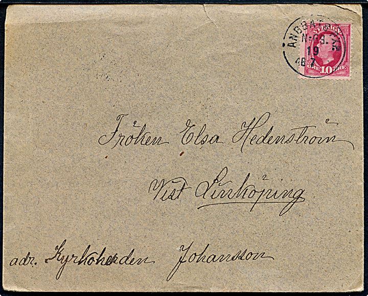 10 öre Oscar på brev annulleret med dampskibsstempel Ångbåts PXP. No. 69 d. 19.8.1899 til Linköping. Stempel benyttet omborg på S/S Bråviken på ruten Norrköping-Nävekvarn.