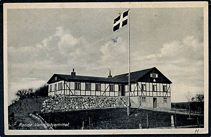 35 øre Chr. X anilin rødlilla single på søndags brevkort (Rønde Vandrehjem) fra København d. 12.10.1946 til Aarhus.