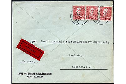 20 øre Chr. X (3) på ekspresbrev annulleret med brotype Vb Aars B. d. 14.4.1943 til København.