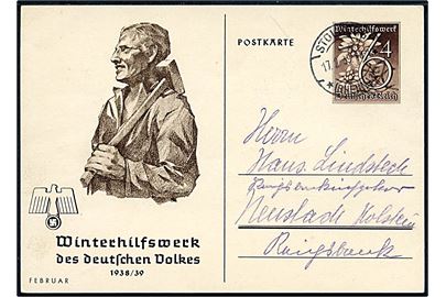 6+4 pfg. illustreret Winterhilfswerk - Februar - helsagsbrevkort fra Stolberg d. 17.2.1939 til Neustadt.