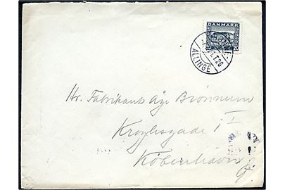20 øre Genforening på brev fra Sandvig annulleret med bureaustempel Rønne - Allinge T.26 d. 7.7.1921 til København.