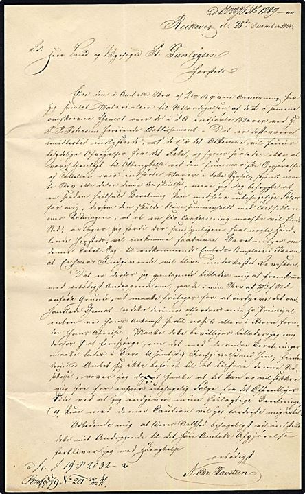 1840. Brev med langt indhold fra N. Chr. Havsteen i Reikevig (Reykjavik) d. 28.12.1840 til Land- og Byfoged St. Gunlögsen i Reikevig (Reykjavik). Meget velbevaret brev.