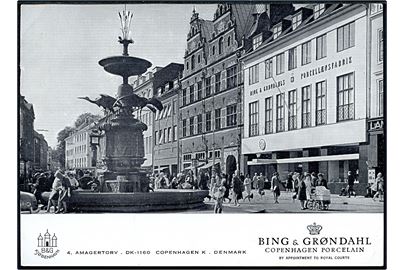 Købh., Amagertor med Storkespringvandet. Reklamekort for Bing & Grøndahl. B&G u/no. 