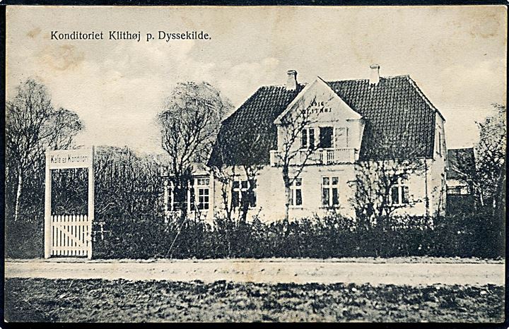 Dyssekilde. Konditoriet Klithøj. J.J.N. no. 125368. Kortet anvendt i Dyssekilde i 1948.