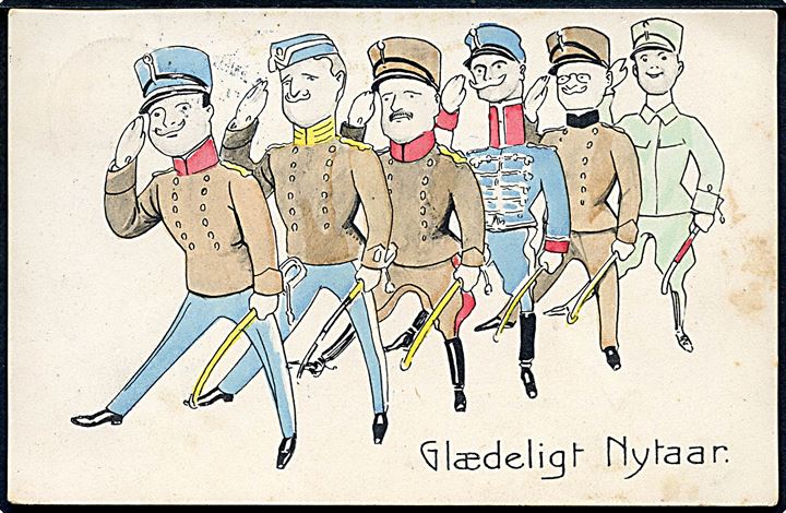 Alfred Schmidt: Soldater parade. Glædeligt Nytaar. Stenders u/no.