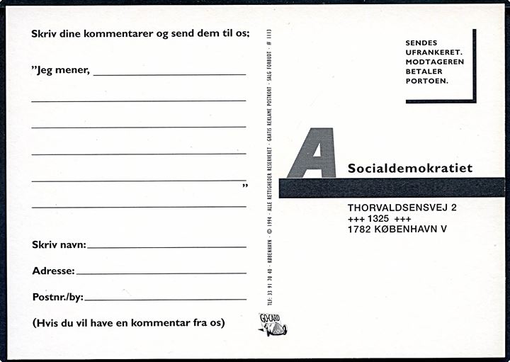 Sæt gang i debatten....... Politisk propagandakort fra Socialdemokratiet. Go-Cards no. 1113.