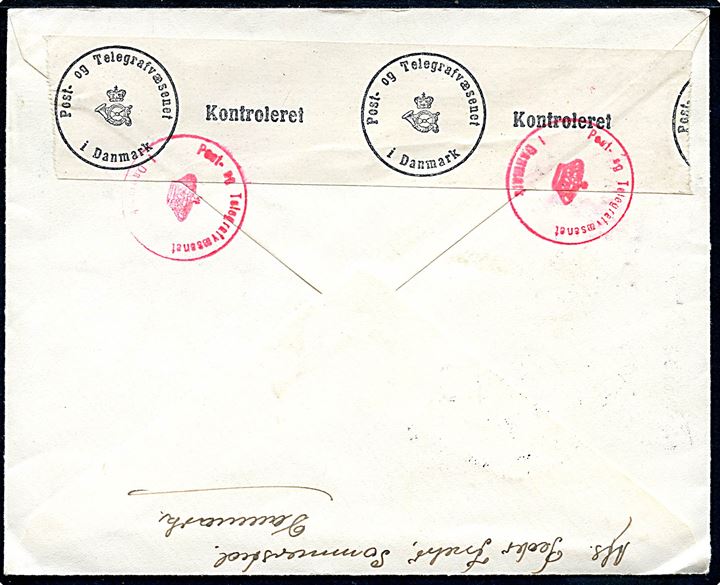 20 øre DDL i fireblok på anbefalet brev fra Sommersted d. 21.12.1943 til Bodafors, Sverige. Åbnet af dansk censur i København.