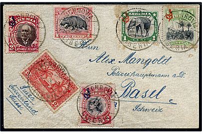 Blandingsfrankeret brev fra Monrovia Liberia d. 9.4.1917 til Basel, Schweiz.