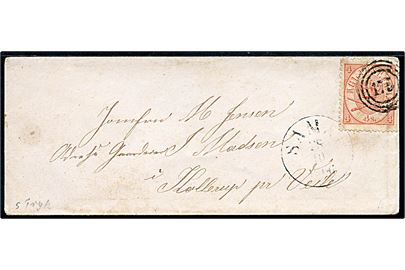 4 sk. Krone/Scepter på brev annulleret med nr.stempel 175 og sidestemplet antiqua Samsø d. 28.10.1866 til Kollerup pr. Vejle. 