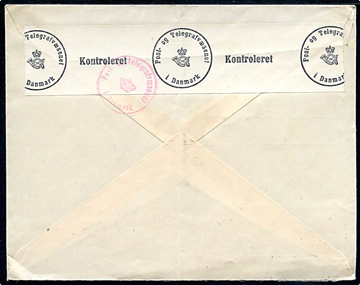 1 mk. Løve og 2,75 mk. Wiborg på luftpostbrev fra Helsingfors d. 5.9.1941 til Brønderslev, Danmark. Både finsk og dansk censur.