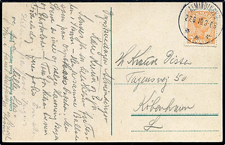 7 øre Chr. X på brevkort annulleret med brotype IIIb Almindingen d. 27.6.1919 til København.