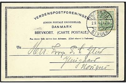 5 øre Våben på brevkort fra Kolding annulleret med bureaustempel Fredericia - Struer T.1014 d. 2.9.1904 til Horsens.