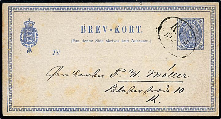 4 øre helsagsbrevkort med fortrykt meddelelse fra Sct. Petri Gemeindeverein sendt lokalt i Kjøbenhavn.