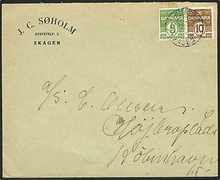 5 øre og 10 øre Bølgelinie på brev fra Skagen d. 20.11.1933 til København.