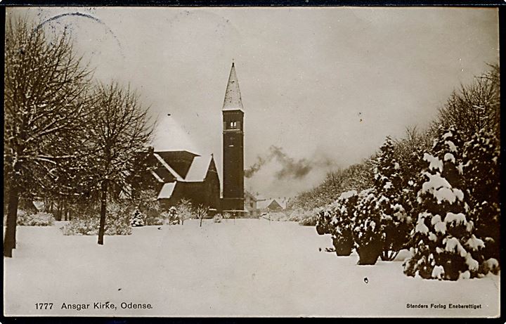 Odense. Ansgar kirke ved vintertid. Stenders no. 1777.