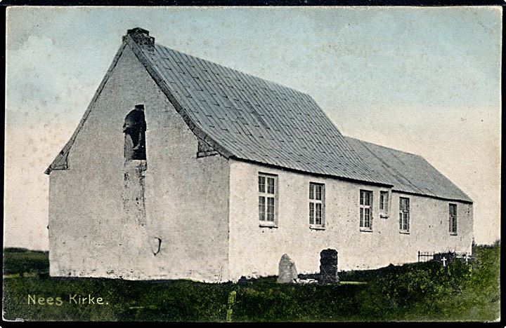 Nees kirke. Fik først tårn efter 1939. Stenders no. 8798.
