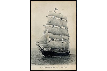 3-mastet sejlskib. Fransk postkort no. 17.
