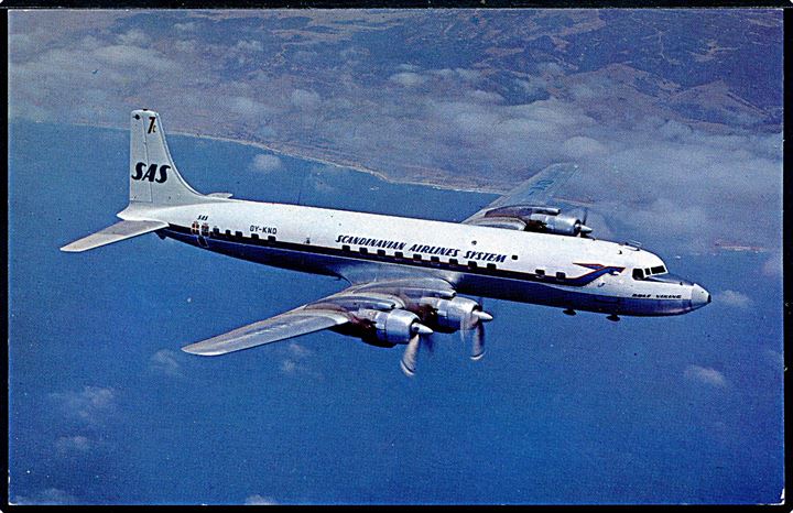 Douglas DC-7 OY-KND Rolf Viking fra SAS. Reklamekort u/no.