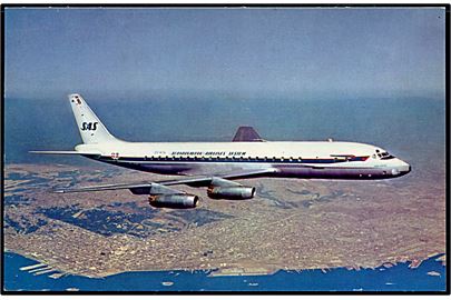 Douglas DC-8C OY-KTA Dan Viking fra SAS. Reklamekort STOSD 1174.