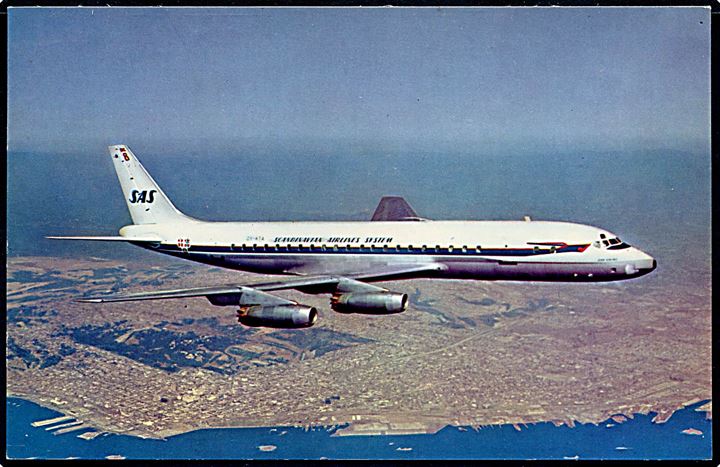 Douglas DC-8C OY-KTA Dan Viking fra SAS. Reklamekort STOSD 1174.