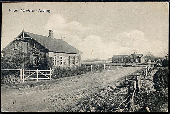 Øster-Aabling, Hilsen fra. W. Schützsack no. 89896. Sendt som feltpost fra Roagger d. 29.6.1916.