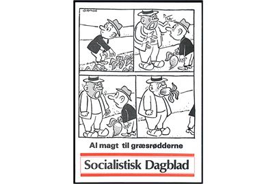 Socialistisk Dagblad. Politisk postkort. Al magt til græsrødderne. Tegnet af Tony Grage.