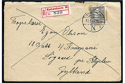 50 øre Chr. X single på anbefalet brev fra København d. 11.1.1946 til soldat ved 18 Bat. 4. Komp. i Søgaardlejren pr. Kliplev. Mærke med rust.