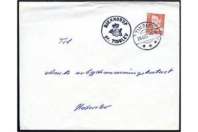 30 øre Fr. IX på brev annulleret Tinglev d. 24.10.1960 og sidestemplet med posthornstempel BJERNDRUP pr. TINGLEV til Haderslev.