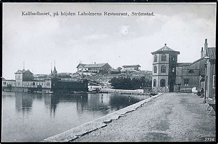 Strömstad. Kallbadhuset med Laholmens Restaurant. Krügers Cigarraffär u/no.