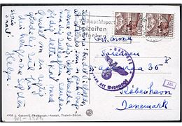 10 c. i parstykke på brevkort fra Bern d. 16.10.1942 til København, Danmark. Tysk censur.